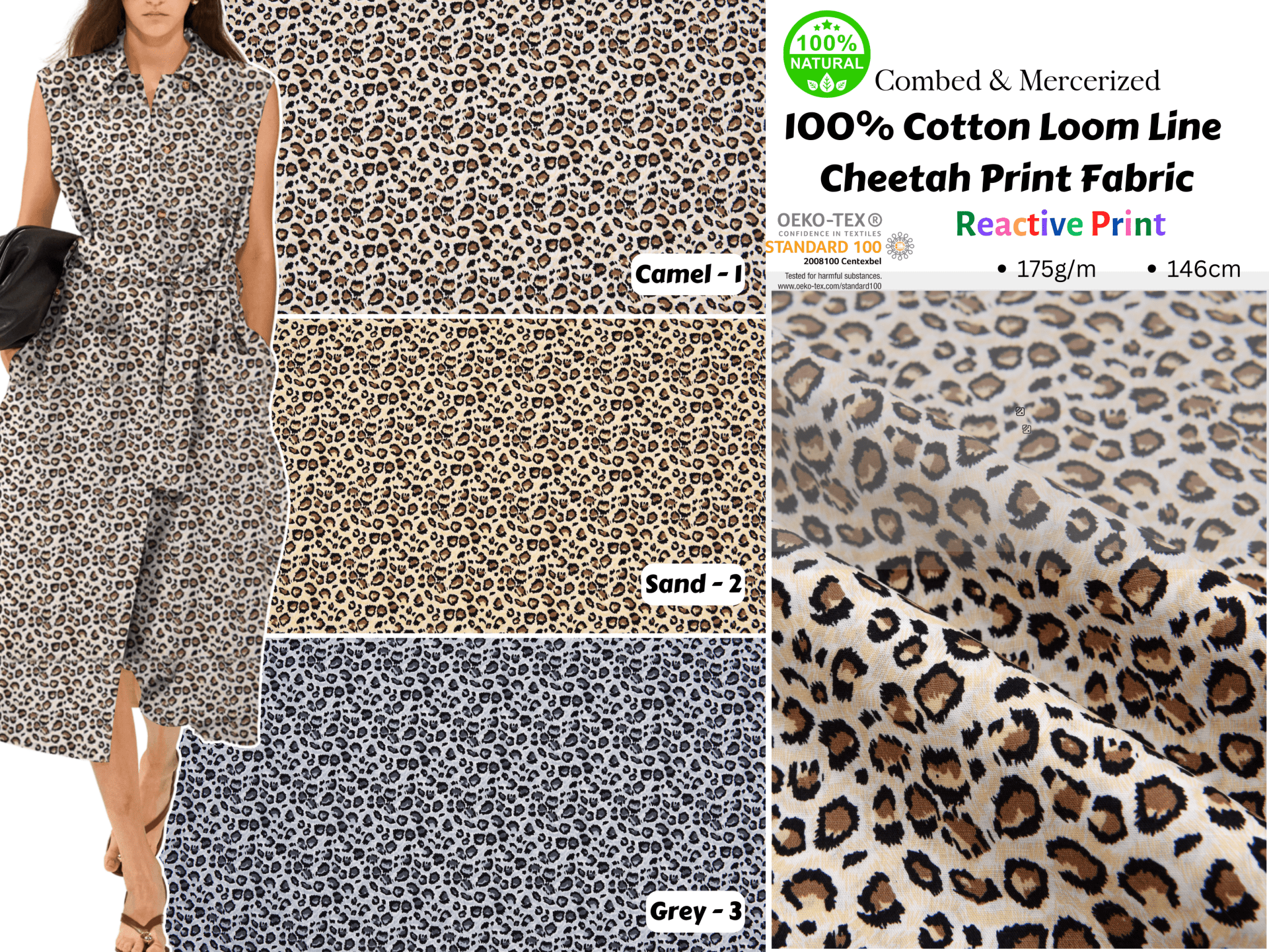 100% Cotton Loom Line Cheetah Print Fabric