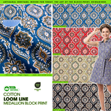 100% Cotton Loom Line Medallion Block Print Fabric - 8295 - G.k Fashion Fabrics