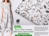 100% Pure Linen Stonewashed Ashen Garden Print Fabric - 20816 - G.k Fashion Fabrics
