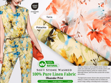 100% Pure Linen Stonewashed Oleander Print Fabric - 20823 - G.k Fashion Fabrics