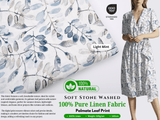 100% Pure Linen Stonewashed Palmate Leaf Print Fabric - 20816 - G.k Fashion Fabrics