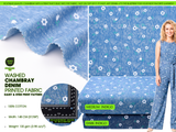 Daisy & Stem Print - Washed Cotton Denim Chambray Fabric-20996
