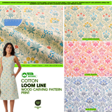 100% Cotton Loom Line Wood Carving Pattern Print Fabric – 8377