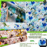 23 Momme Stretch Bamboo Silk Blend Fabric – Poppy Meadow Floral Print - 7247