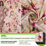 23 Momme Stretch Bamboo Silk Blend Fabric – Pastel Bloom Watercolor Floral Print - 7247