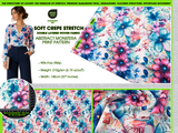 Double Layer Soft Crepe Stretch Watercolor Floral Print Fabric