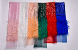 Nylon Mesh Hand Work Feather & Sequins Embroidery Fabric, Bridal Wear