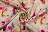 23 Momme Stretch Bamboo Silk Blend Fabric – Pastel Bloom Watercolor Floral Print - 7247