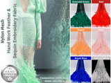 Nylon Mesh Hand Work Feather & Sequins Embroidery Fabric, Bridal Wear