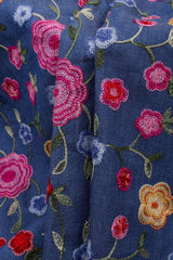 Chambray Denim Floral Crewel Embroidery Fabric - G.k Fashion Fabrics