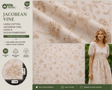 Jacobean Vine Linen Cotton Sequin Embroidered Fabric – Artisan Floral Embroidery Natural Fabric - G.k Fashion Fabrics