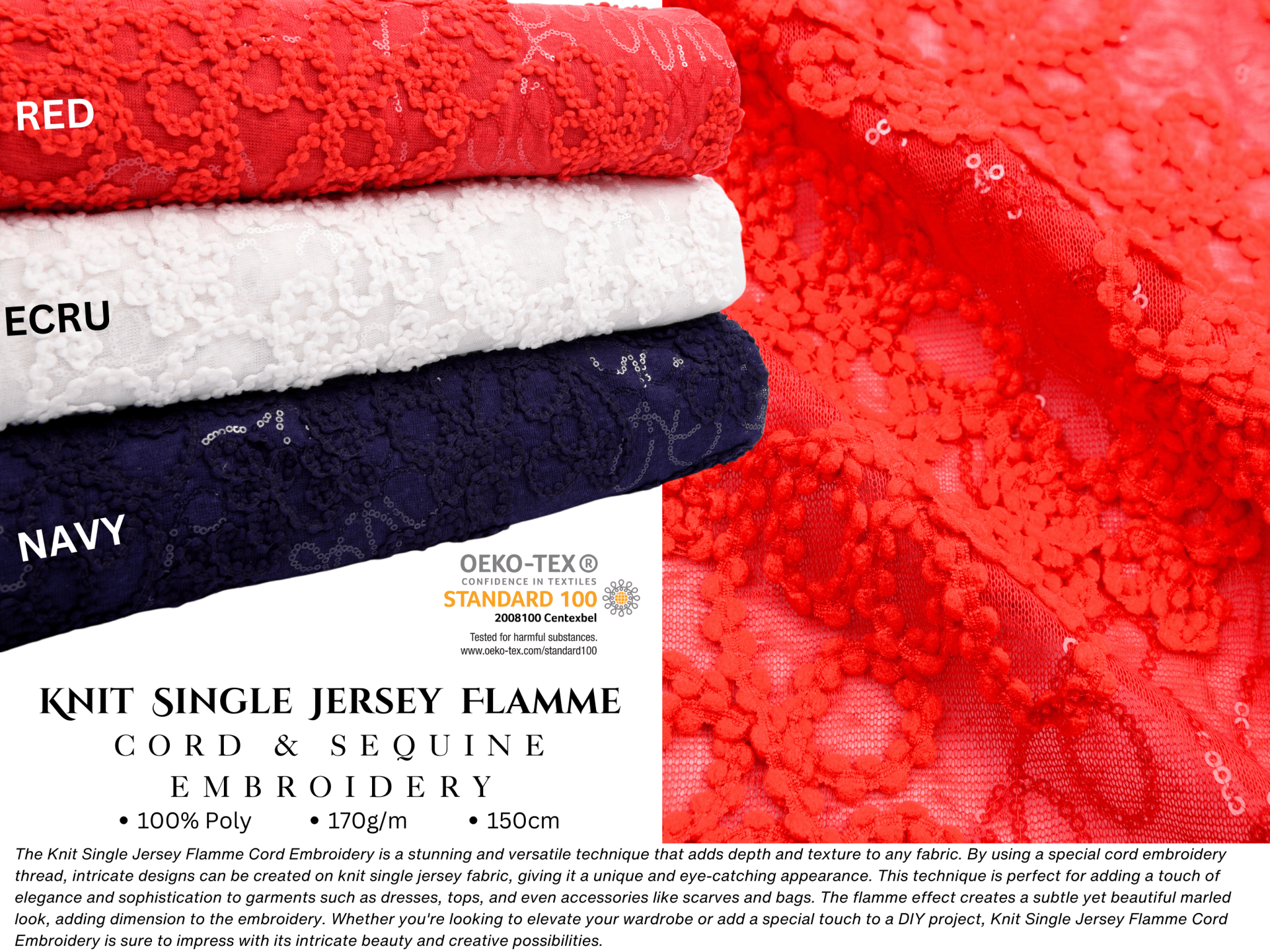 Knit Single Jersey Flamme Cord & Sequine Embroidery Fabric – G.k