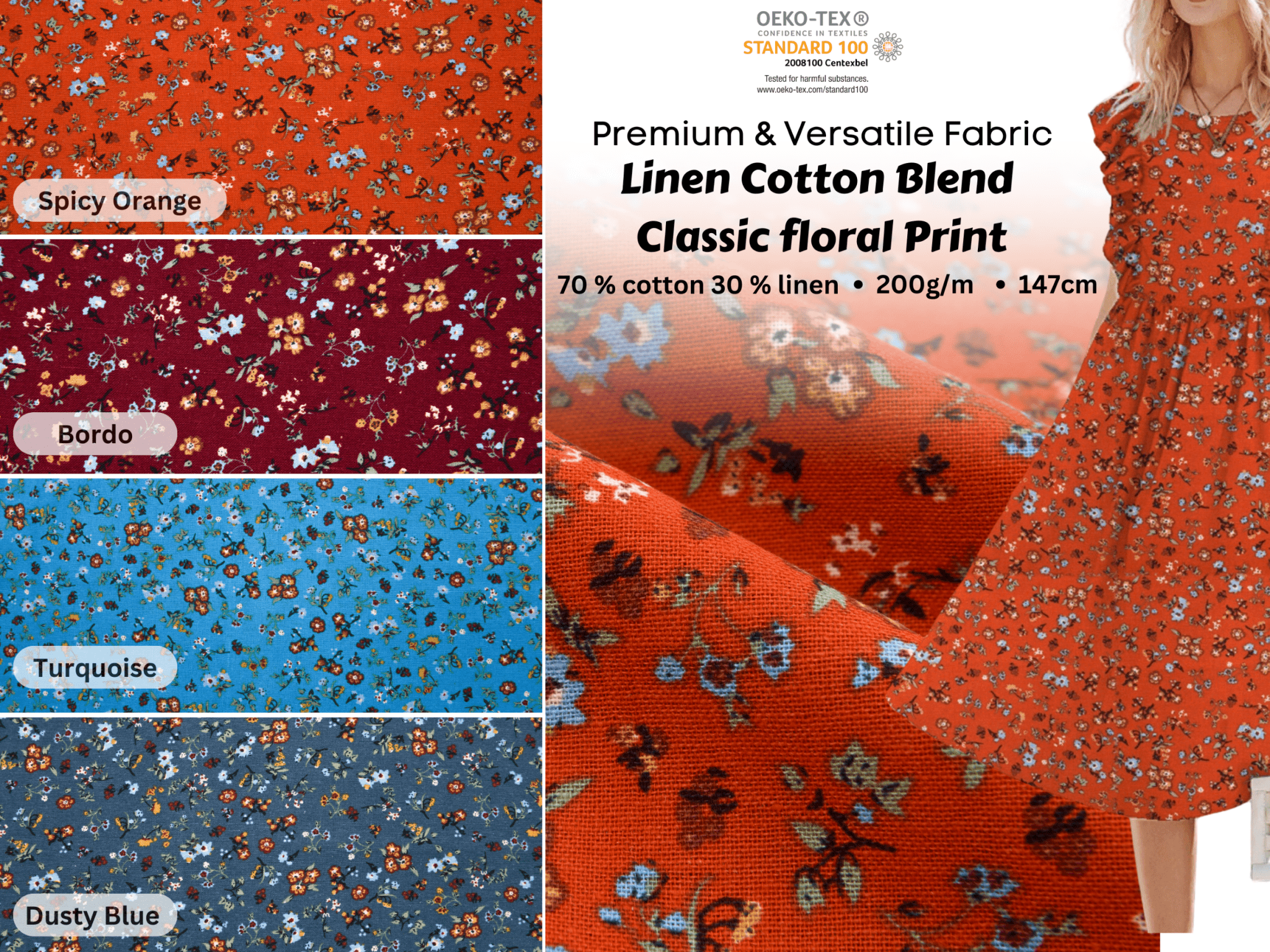 Linen Cotton Blend Classic floral Print - Design -10 G.k Fashion Fabrics Linen Cotton Blend Classic floral Print - Design -10 G.k Fashion Fabrics