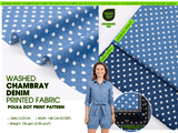 Polka Dot Print - Washed Cotton Denim Chambray Fabric-20995 - G.k Fashion Fabrics