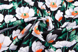 Premium Stretch Silky Satin Digital Print Fabric- White Poppies -#2/1 - G.k Fashion Fabrics