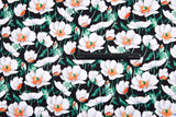 Premium Stretch Silky Satin Digital Print Fabric- White Poppies -#2/1 - G.k Fashion Fabrics