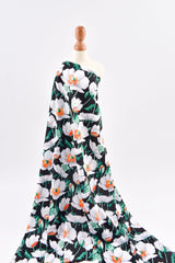 Premium Stretch Silky Satin Digital Print Fabric- White Poppies -#2/1 - G.k Fashion Fabrics