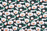 Premium Stretch Silky Satin Digital Print Fabric- White Poppies -#2/1 - G.k Fashion Fabrics