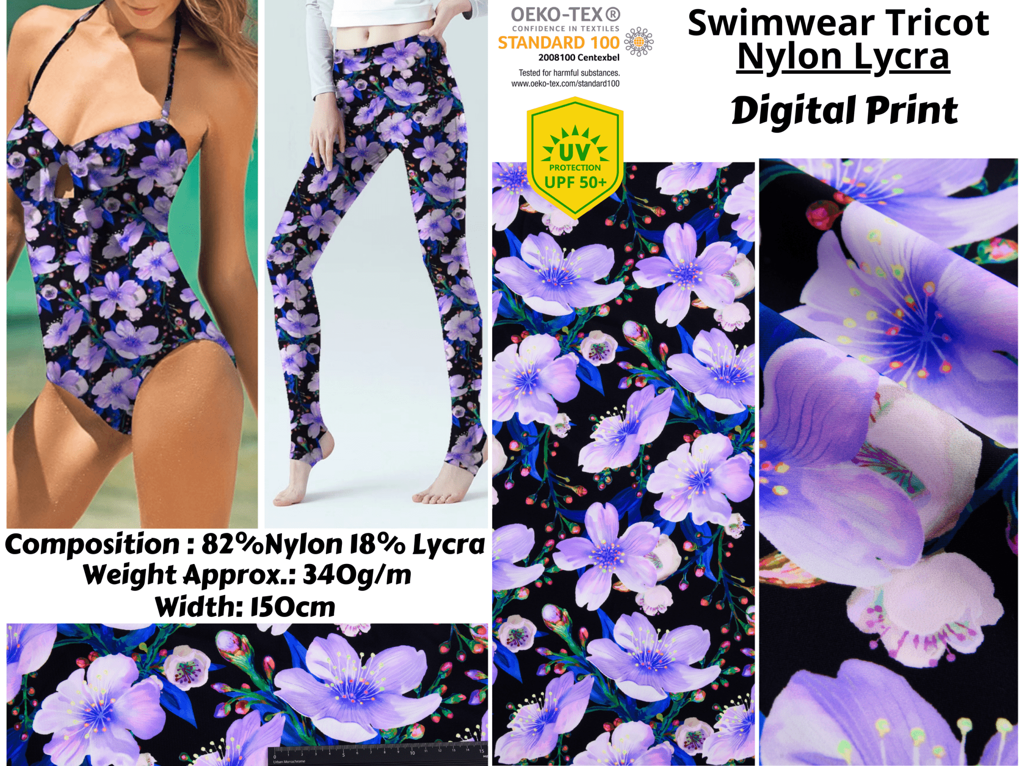 Violet Bloom Nylon Swimwear Fabric G.k Fashion Fabrics