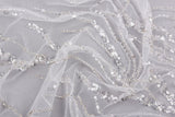 White Bridal Tulle Handwork Embroidery Fabric -GK-6606/22 - G.k Fashion Fabrics