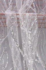 White Bridal Tulle Handwork Embroidery Fabric -GK-6606/22 - G.k Fashion Fabrics