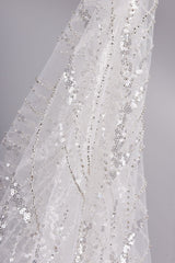 White Bridal Tulle Handwork Embroidery Fabric -GK-6606/22 - G.k Fashion Fabrics