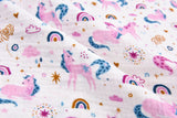 100% Cotton Double Gauze /Muslin Digital Prints Fabric -6450 - G.k Fashion Fabrics Unicorn and rainbows - G051 / Price per Half Yard