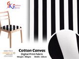 100% Cotton Half Panama Printed Fabric / Canvas printed Fabric / Black White Thick stripes Digital Print Fabric - G.k Fashion Fabrics