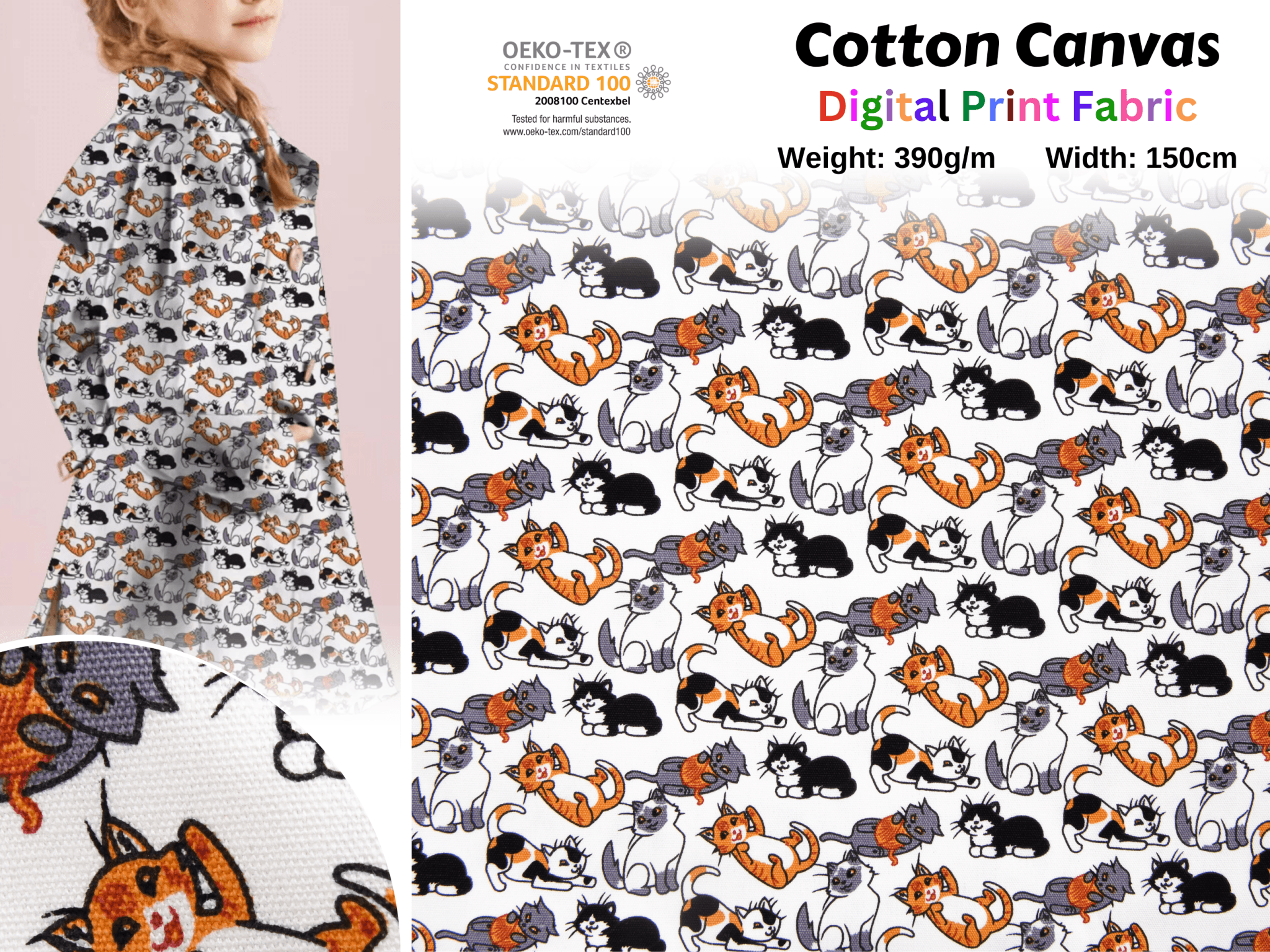 Buy Colorful HIPSTER CAT Cotton 100%, Eco-print, Printed Cotton Fabric, CAT  Fabric, Width 150cm /60 Online in India 