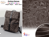 100% Cotton Half Panama Printed Fabric / Canvas printed Fabric / Grey White Leaves Digital Print Fabric - G.k Fashion Fabrics