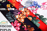 100% Viscose Poplin -Stylish spring flower, tropical leaves Print Fabric - 61032 - G.k Fashion Fabrics viscose