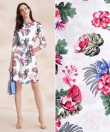 100% Viscose Poplin -Stylish spring flower, tropical leaves Print Fabric - 61032 - G.k Fashion Fabrics viscose