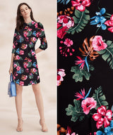 100% Viscose Poplin -Stylish spring flower, tropical leaves Print Fabric - 61032 - G.k Fashion Fabrics viscose