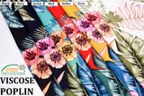 100% Viscose Poplin -Tropical flower leaves Print Fabric - 61029 - G.k Fashion Fabrics viscose