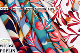 100% Viscose Poplin - Tropical Leaves Print Fabric - 61007 - G.k Fashion Fabrics viscose