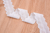 Cotton Lace trim( 2 Yards Pack ) , lace-bordered cotton batiste/voile, Broderie Anglaise Embroidery scalloped flower - G.k Fashion Fabrics