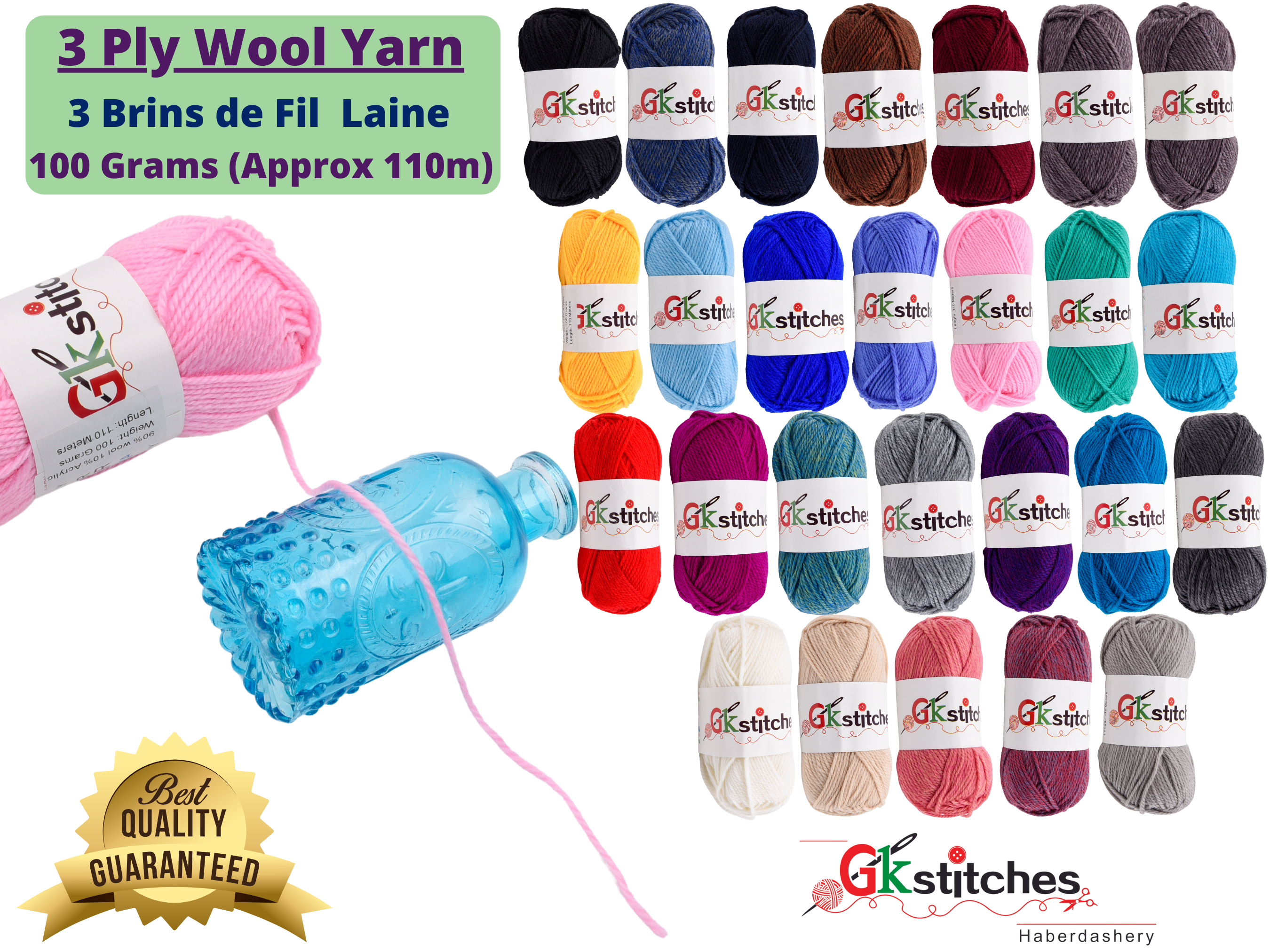 3 Ply Wool Acrylic Yarn – Gkstitches