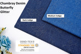 Chambray Denim Butterfly Glitter TM2001 - G.k Fashion Fabrics denim