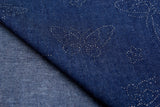 Chambray Denim Butterfly Glitter TM2001 - G.k Fashion Fabrics denim