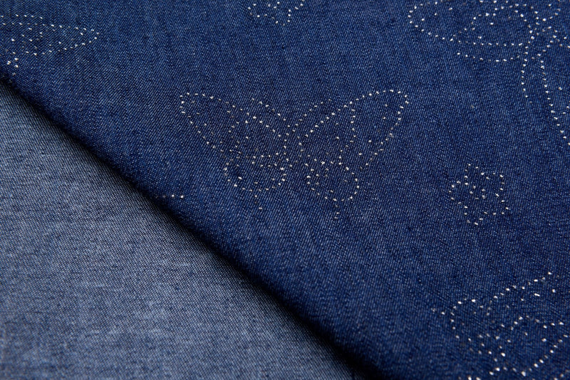 Chambray Denim Butterfly Glitter TM2001 - G.k Fashion Fabrics denim