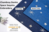Chambray Denim Space Sequins Embroidery Fabric SE018 - G.k Fashion Fabrics denim