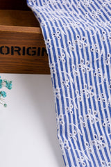 Cotton Blue/White Stripe Eyelet Embroidery Flower Fabric - G11156/021 - G.k Fashion Fabrics