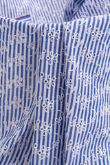 Cotton Blue/White Stripe Eyelet Embroidery Flower Fabric - G11156/021 - G.k Fashion Fabrics