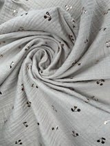 Double Gauze Muslin with Shiny Cherry Print Fabric - G.k Fashion Fabrics