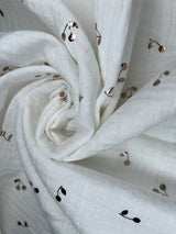 Double Gauze Muslin with Shiny Cherry Print Fabric - G.k Fashion Fabrics