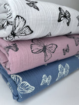 Double Layered Gauze Muslin Fabric With Butterfly Print - G.k Fashion Fabrics fabric