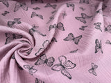 Double Layered Gauze Muslin Fabric With Butterfly Print - G.k Fashion Fabrics fabric