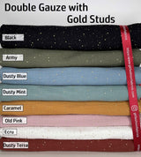 Double layered gauze muslin fabric with gold stone drops studs - G.k Fashion Fabrics