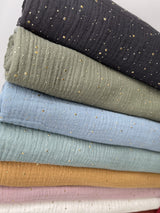 Double layered gauze muslin fabric with gold stone drops studs - G.k Fashion Fabrics