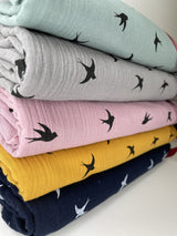 Double layered gauze muslin fabric with swallow print - G.k Fashion Fabrics fabric